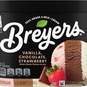 Breyers Original Ice Cream for a Delicious Frozen Treat Vanilla Chocolate Strawberry Made with 100% Grade A Milk and Cream, 48 Oz