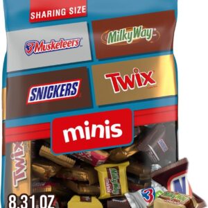 SNICKERS, TWIX, MILKY WAY & 3 MUSKETEERS Minis Milk Chocolate Candy Bars Variety Pack, Sharing Size, 8.31 Oz Bag